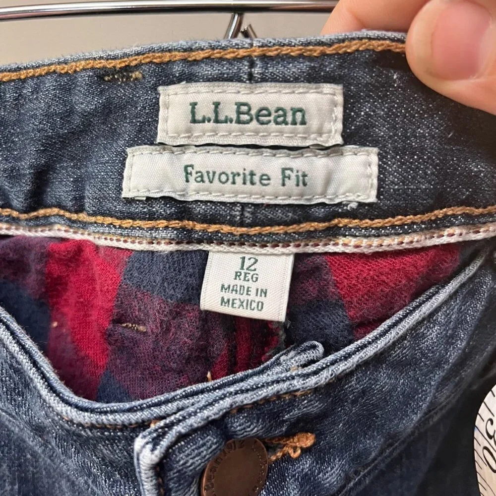 L. L. Bean Favorite Fit Red Buffalo Plaid Flannel Lined Jeans- Women's‎ Size 12